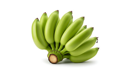 Fresh green bananas bunch on an isolated transparent background.