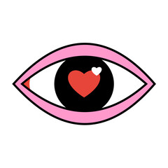 Pink Eye with Black Pupil and Small Red Heart Inside, Minimalist Vector Illustration