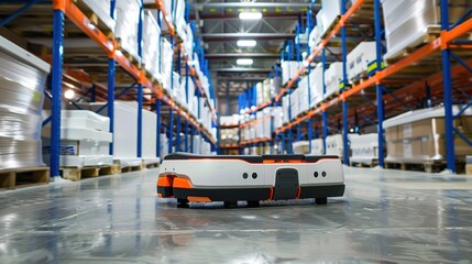 Fototapeta premium AGV Transport Robots: Pioneering Automated Material Handling in Warehousing, Manufacturing, and Supply Chains