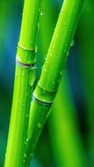 Obraz premium Close up of vibrant green bamboo stalks with water droplets