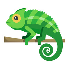 vector illustration of chameleon, on branch, flat design