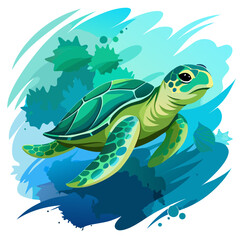 vector illustration of sea turtle, beach nesting, watercolor