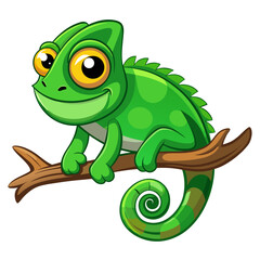 Obraz premium vector illustration of chameleon, eyes moving, cartoon