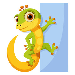 vector illustration of gecko, ceiling hanging, cartoon