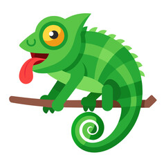 vector illustration of chameleon, tongue extended, flat design