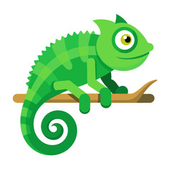 vector illustration of chameleon, eyes moving, flat design