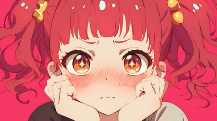Big-eyed little girl's shy expression - Anime style