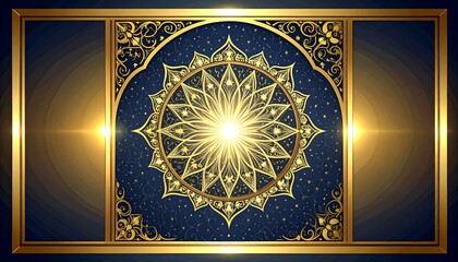 Ornate gold mandala on a dark blue background