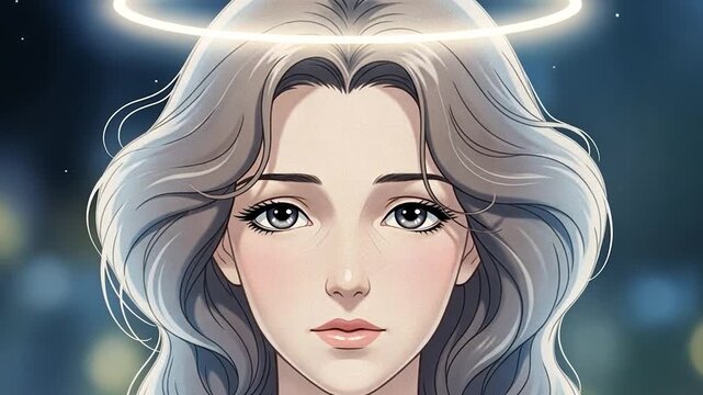 Mystical Angelic Woman with Luminous Halo and Flowing Hair Digital Art