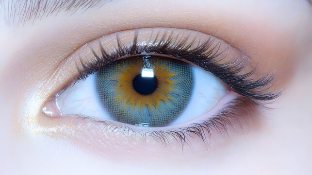 Closeup Macro Shot of a Striking Blue-Green Eye with Long Eyelashes