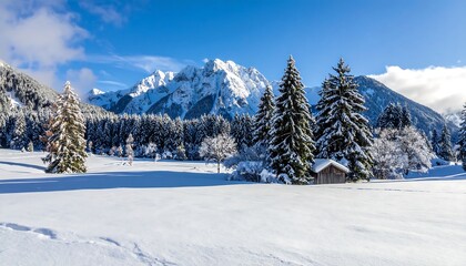 Fototapeta premium Snowy mountain valley landscape