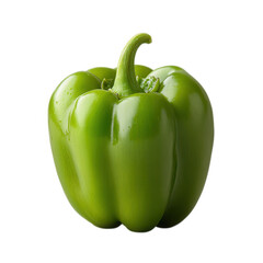 A vibrant green bell pepper with a smooth glossy surface and a distinctive stem presented isolated on a transparent background for versatile design use isolated on transparent background