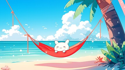 Wallpaper Hammock on the beach 2d illustration