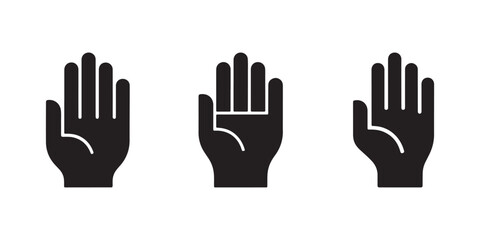 Fototapeta premium Illustration of three different frontfacing hand icons in black on a white background