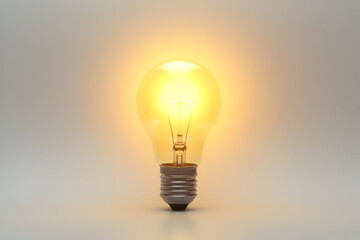 Illuminated Light Bulb Glowing on a Soft Neutral Background