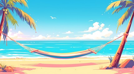 Wallpaper Hammock on the beach 2d illustration