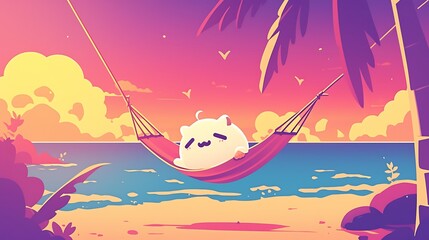 Wallpaper Hammock on the beach 2d illustration