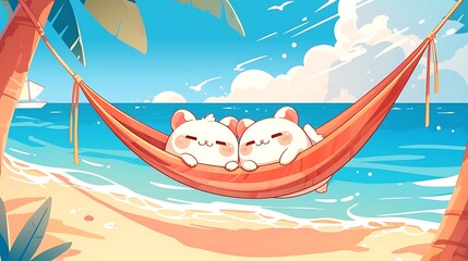 Wallpaper Hammock on the beach 2d illustration