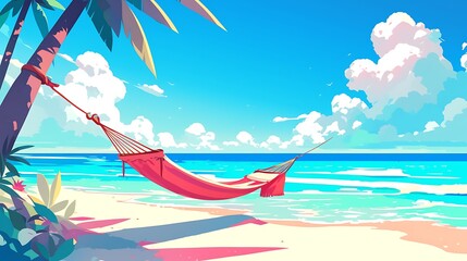 Wallpaper Hammock on the beach 2d illustration