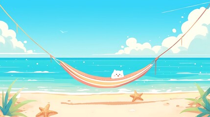 Wallpaper Hammock on the beach 2d illustration
