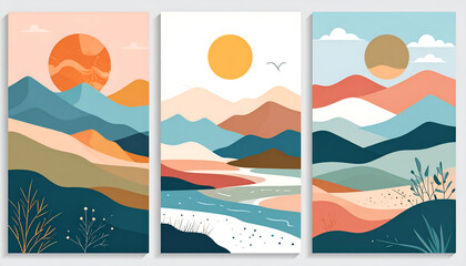 Abstract Mountain Landscape Triptych.