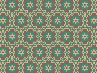 A captivating geometric pattern featuring floral and hexagonal shapes in earthy tones, perfect for backgrounds.