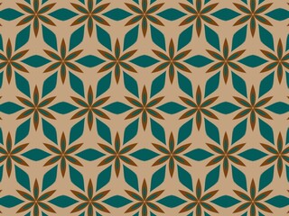 A simple floral pattern with brown and teal petals, perfect for retro and bohemian designs.