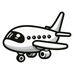 Black and White Chibi Airplane Vector Illustration