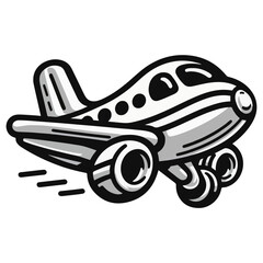 Black and White Chibi Airplane Vector Illustration
