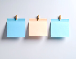 Blank notes with wooden clips, and white wall.