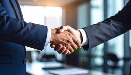 Businessmen handshake with office deal.