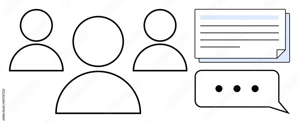 Poster three user icons, document stack, and speech bubble signify teamwork, file sharing, and messaging. i