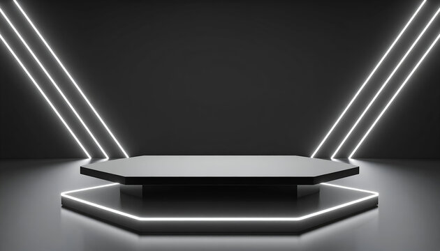 Dark Octagon Platform with Neon Lights.