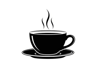 Elegant monochrome coffee cup illustration with rising steam aroma
