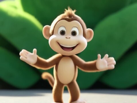 Happy Cartoon Monkey Reaching Out in a Sunny Outdoor Scene