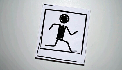 abstract black and white drawing of a running human. 