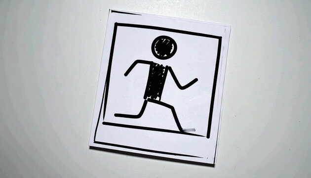 abstract black and white drawing of a running human.