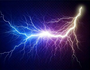 Vector lightning with a bright glow. Thunderstorm lightning, electric discharge. 