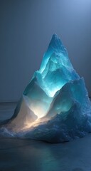 Obraz premium Illuminated ice sculpture, studio setting, glowing interior, tranquil background, art installation