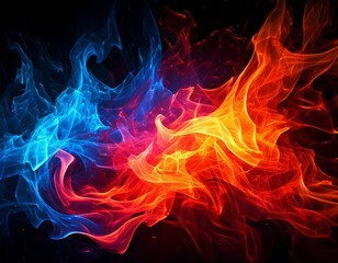 Fototapeta premium Burning red and blue fire abstract background. Flame power. Light effect.