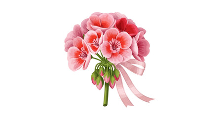 Elegant Geranium Bloom Display with Delicate Pink Ribbon Accentuation