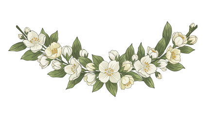 Artistic Illustration of a Jasmine Floral Arrangement with Green Leaves