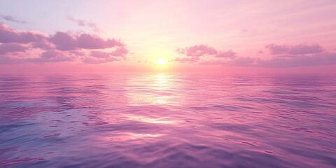 Pink Ocean Sunset: Tranquil Sea with Soft Waves