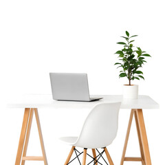 chair and table with flowers