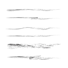 Grunge brush stroke set in black ink texture, abstract paint lines for artistic design, backgrounds, and decoration.

