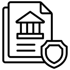 Legal Protection Outline Icon Design Vector - Document with courthouse icon and shield, representing legal protection, security, and official safeguarding