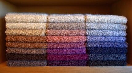 Stacked Soft Cotton Towels in Various Neutral Tones Perfect for Home Decor and Bathroom Essentials