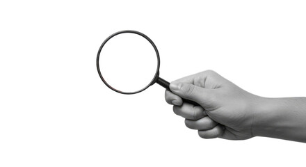 Magnifying Glass Examining Red Shapes in Transparent Background