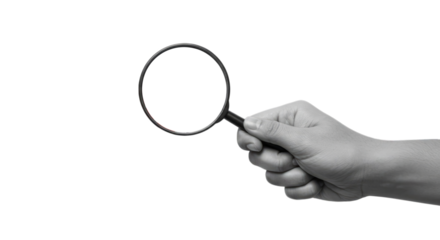 Magnifying Glass Examining Red Shapes in Transparent Background