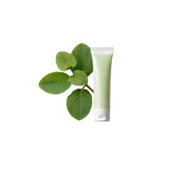 Organic Herbal Cream Tube with Fresh Green Leaves